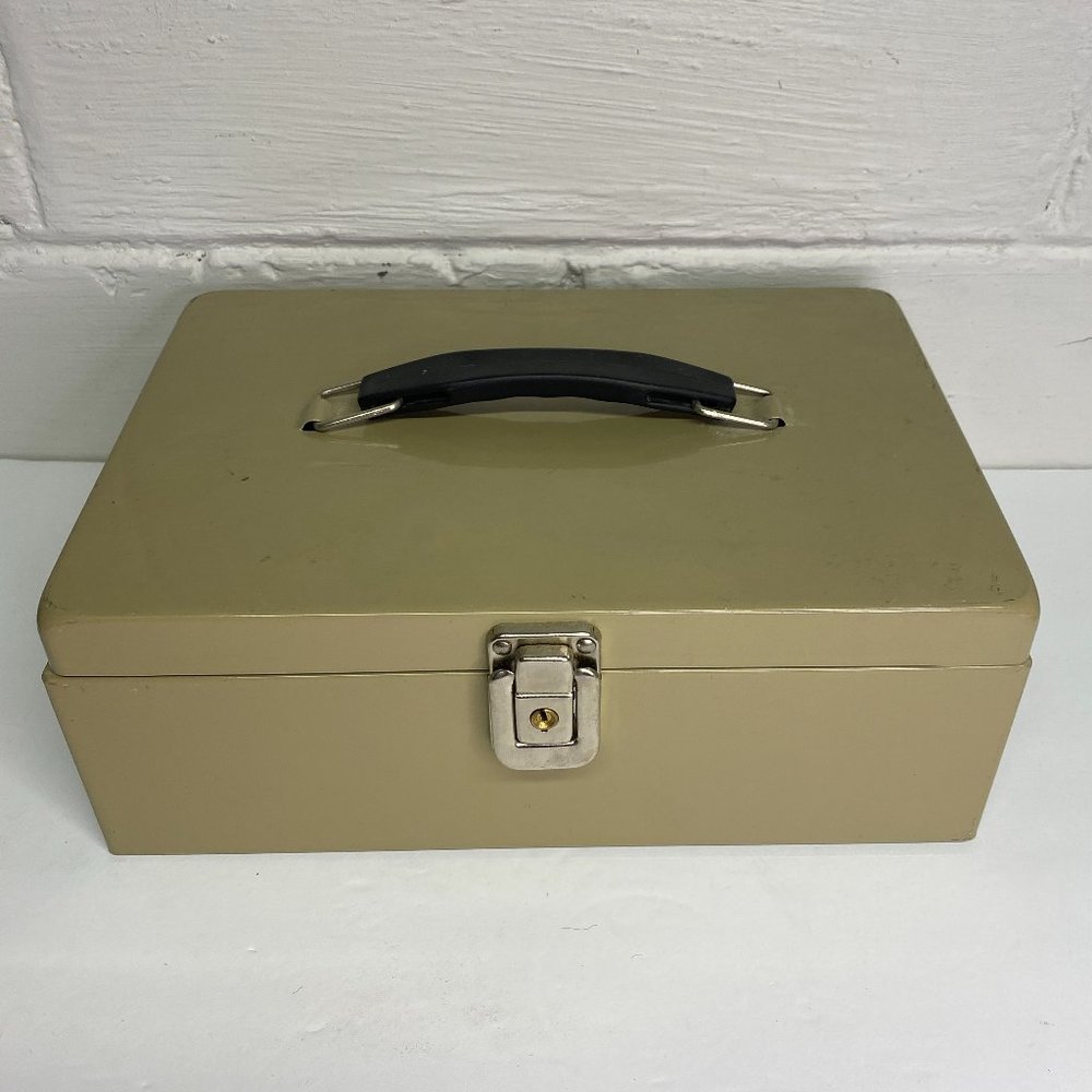 Vintage Metal Cash Box - Tan